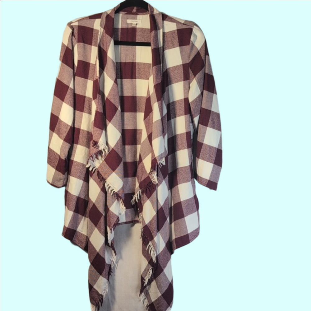 Maurices Maroon and White Checkered Cardigan